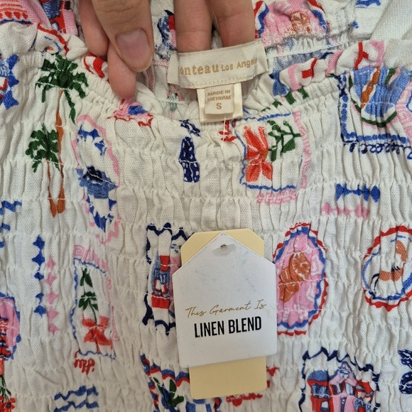 NWT Monteau Los Angeles Women’s White Smocked Puff Sleeve Crop Top – Small - Picture 3 of 5